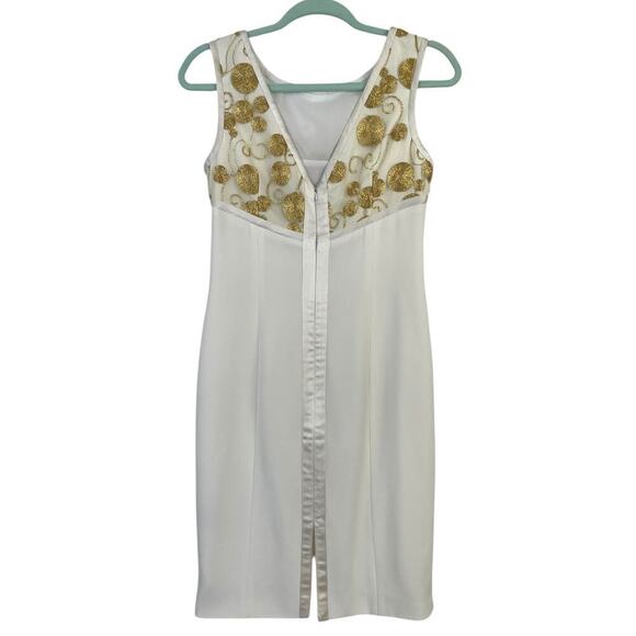 Theia Gilded Embroidered Sheath Cocktail Dress White & Gold Size 6 Event - Picture 6 of 11